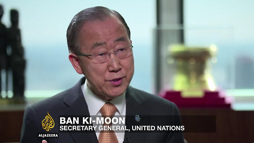 알자지라 방송과 인터뷰하는 반기문 유엔 사무총장[알자지라 방송]